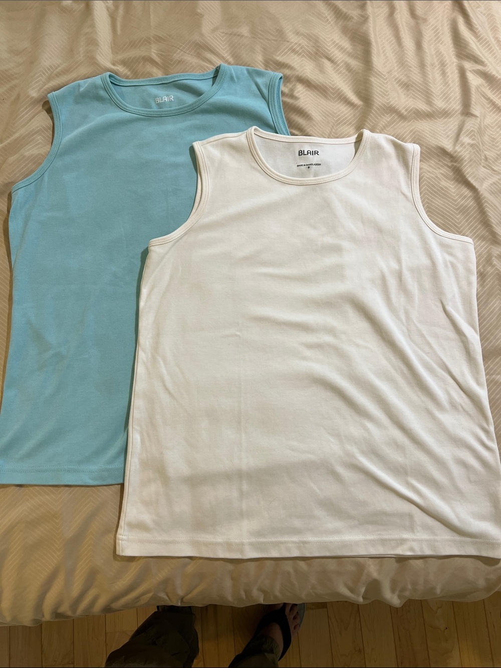 Blair Women's Tank Tops in White and Aqua - Pair